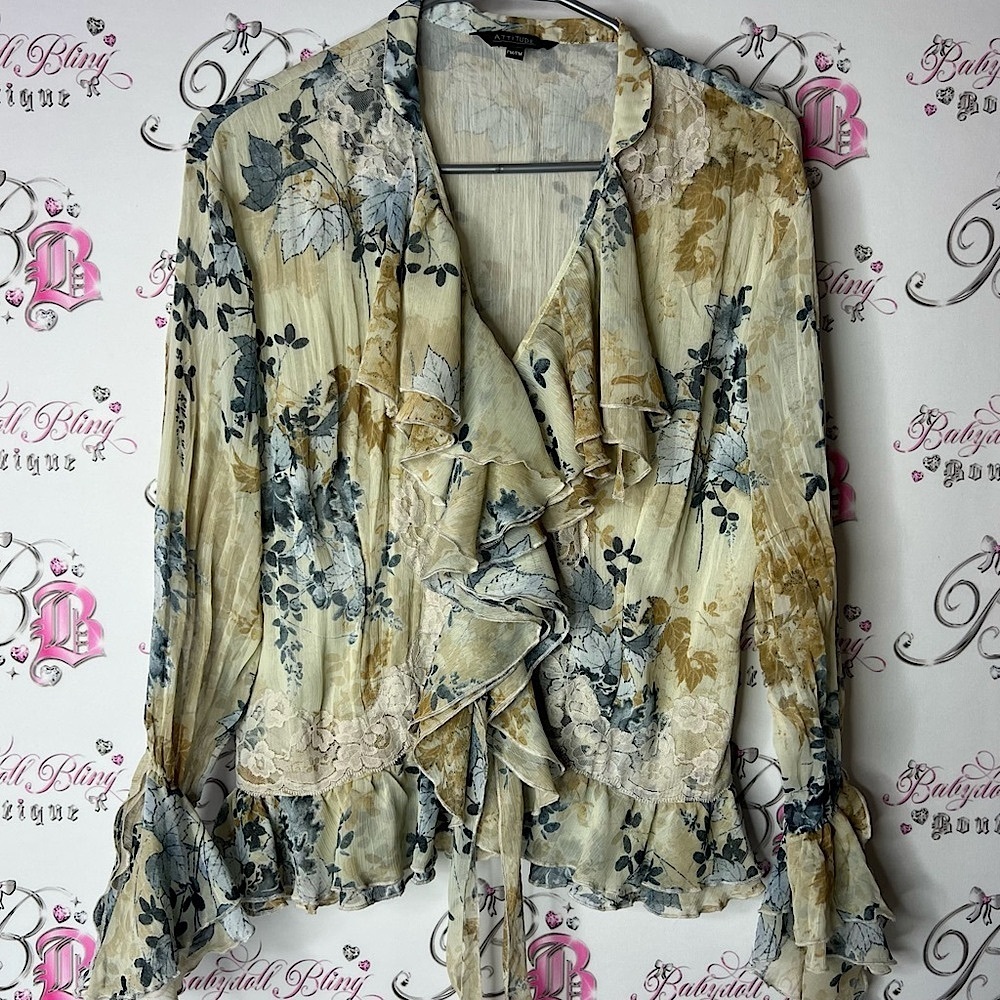 Attitude blouse frilly flare sleeves lace flowers Floral Ruffle Blouse